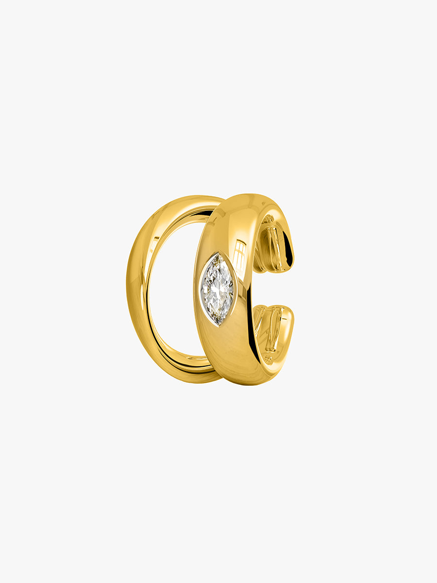 Arcenkelab Classic Ear Cuff in gold and silver finishes. This polished accessory offers versatile style, perfect for layering or solo wear.
