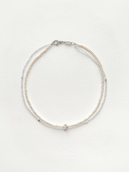 Arcenkelab Double Layer Pearl Agate Necklace, featuring mini pearls and 925 silver for a chic, layered look perfect for any occasion.