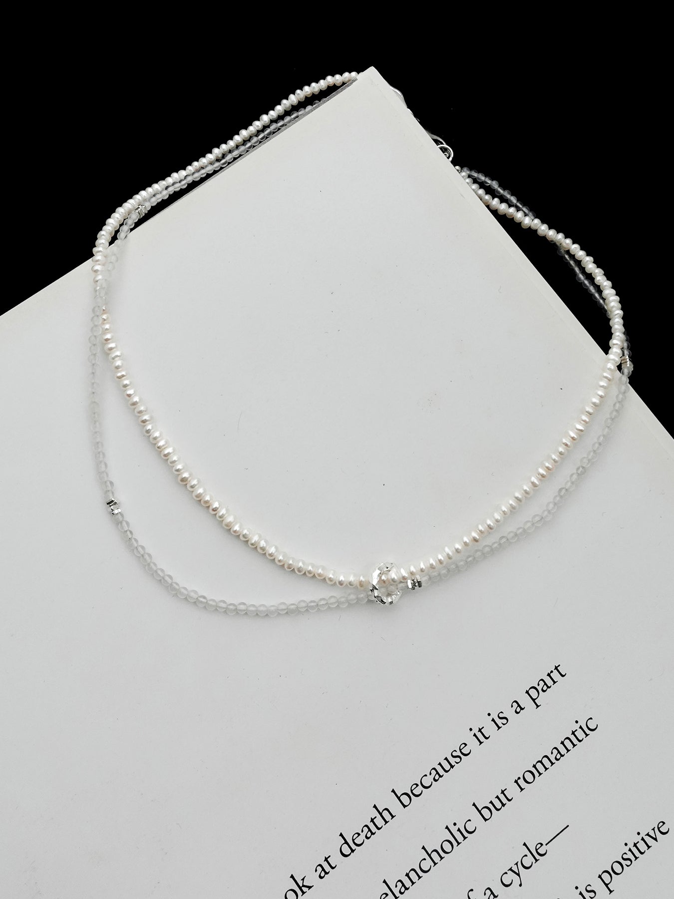 Arcenkelab Double Layer Pearl Agate Necklace, featuring mini pearls and 925 silver for a chic, layered look perfect for any occasion.